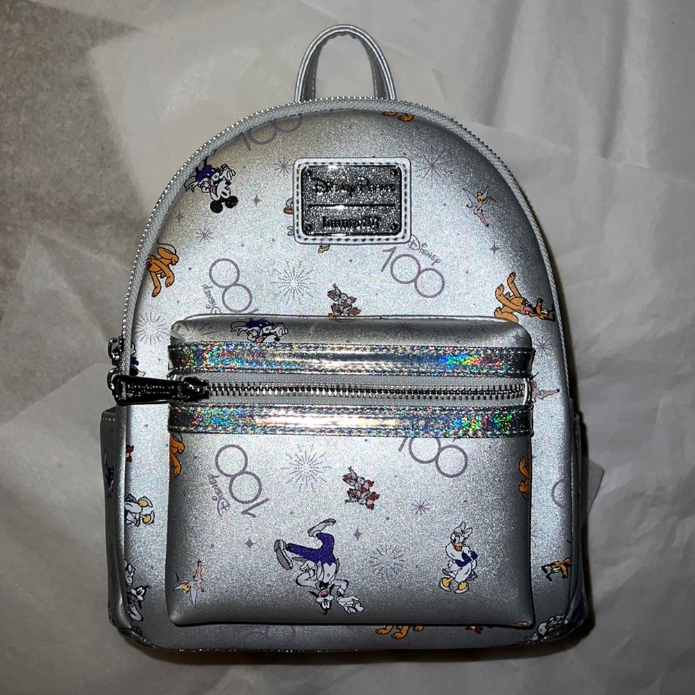 New!! Disney 100th Anniversary Platinum Mickey & Friends Mini Backpack
